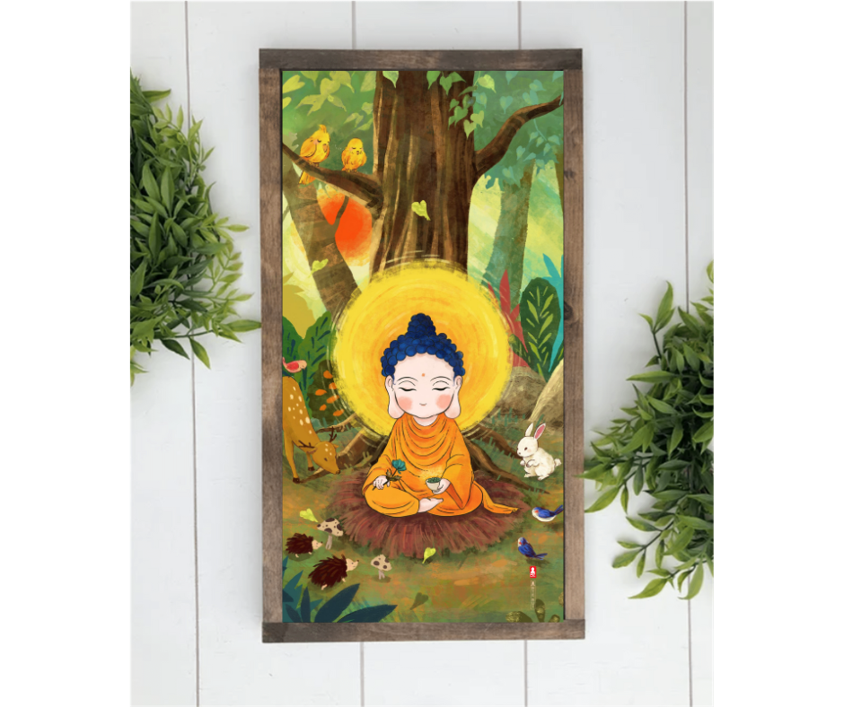 TRANH GIẤY NGỌC TRAI - DƯỢC SƯ PHẬT TAY CẦM HOA DƯỢC