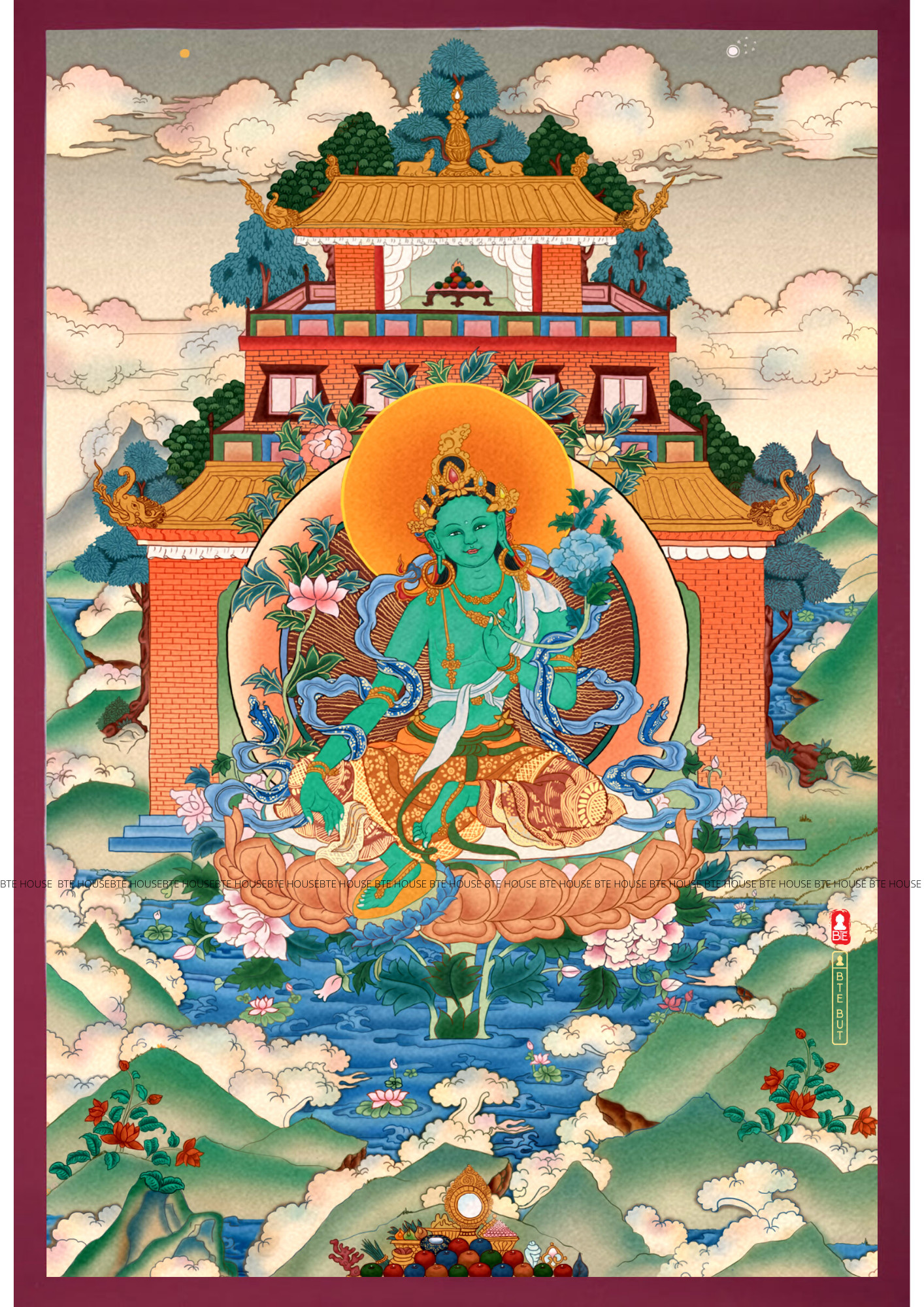 Tranh Giấy Ngọc Trai- Ngài Tara Xanh