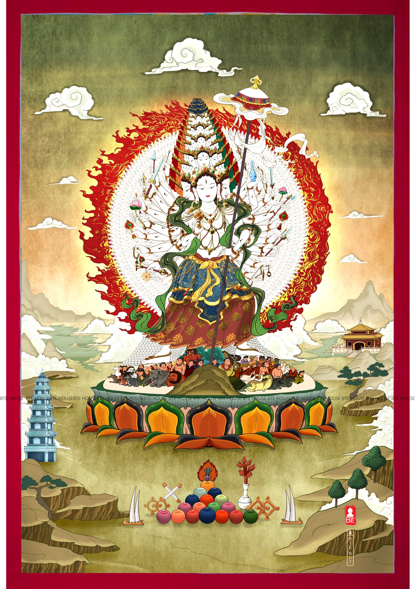 Tranh Giấy Ngọc Trai- Bạch Tản Cái Bồ Tát- White Parasol Umbrella Canopy Goddess