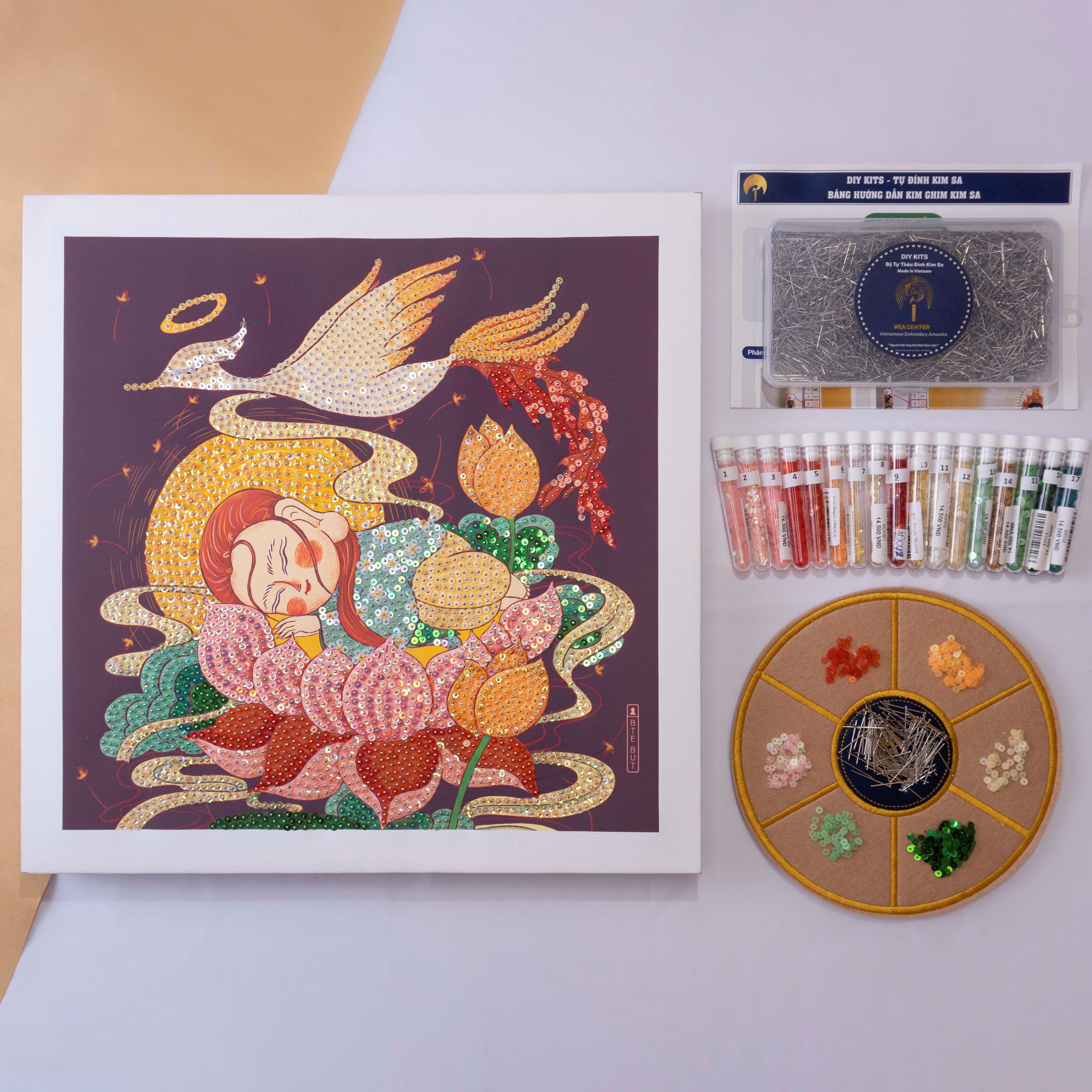 DIY Bộ Tự Đính Kim Sa - Chibi - Liên Hoa Sanh -  45x35cm - CBC1GCA2