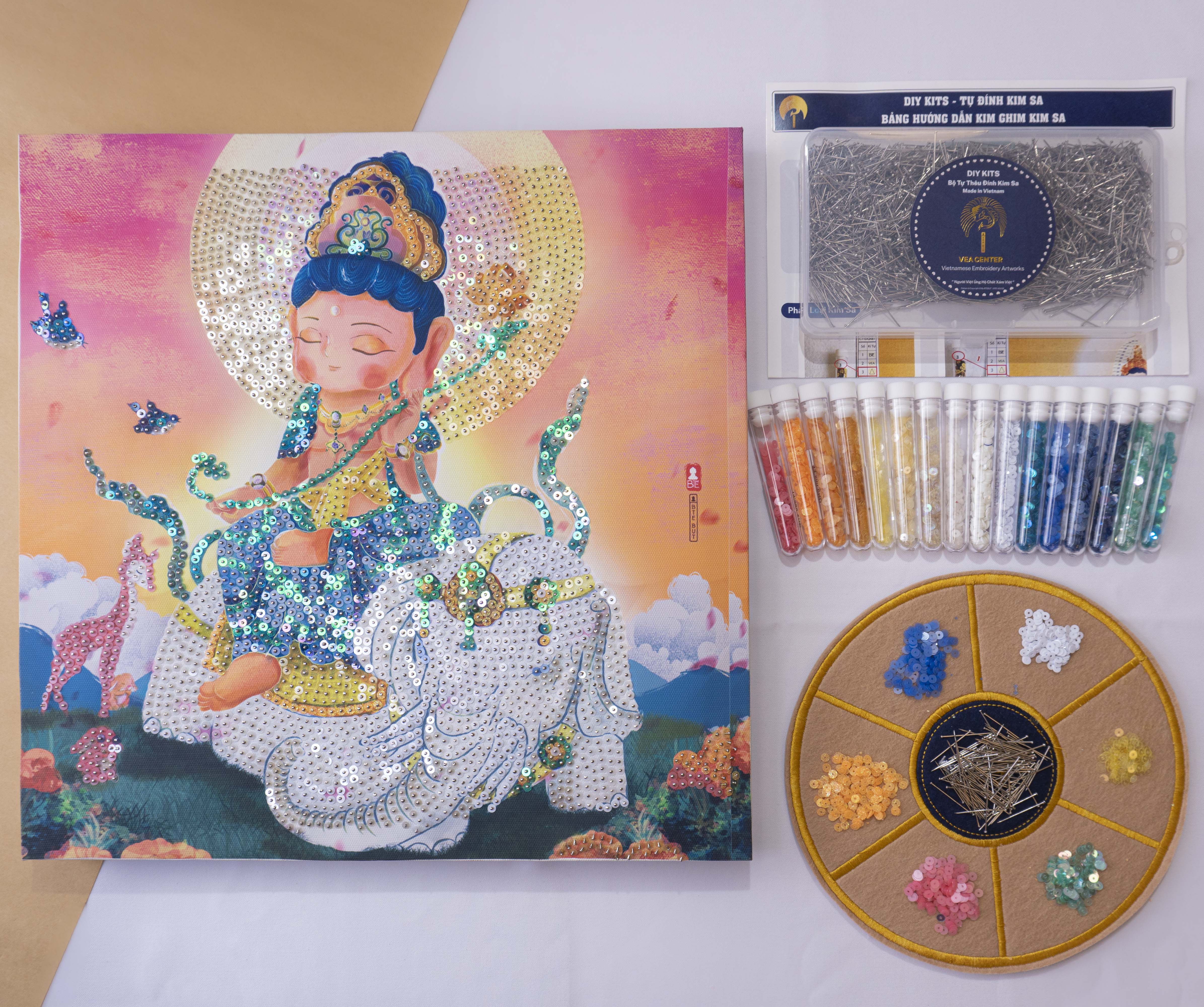 DIY Bộ Tự Đính Kim Sa - Chibi - Ngài Phổ Hiền -  45x35cm - CBC1GCA7