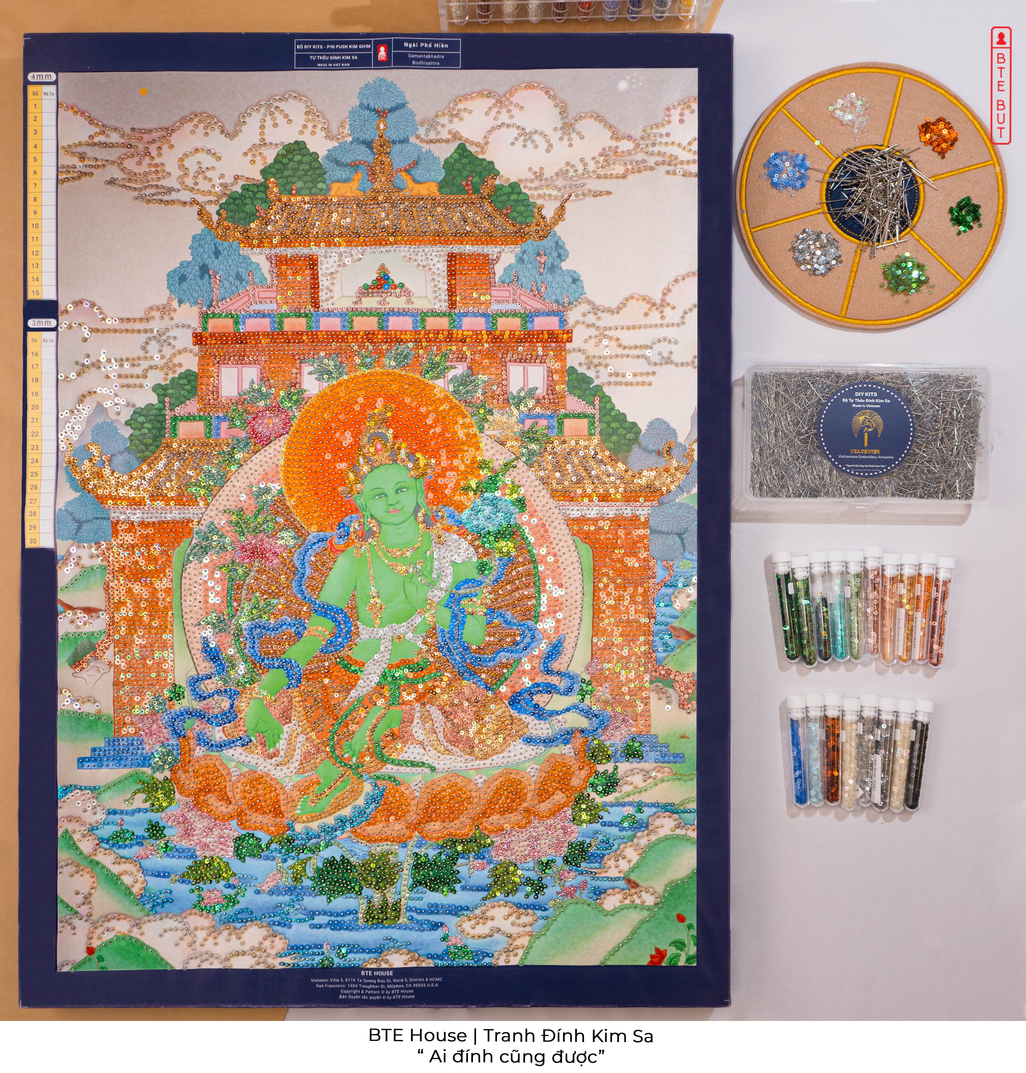 BTE Bộ Tự Đính - TARA Xanh - Tranh Đính Kim Sa - MT003