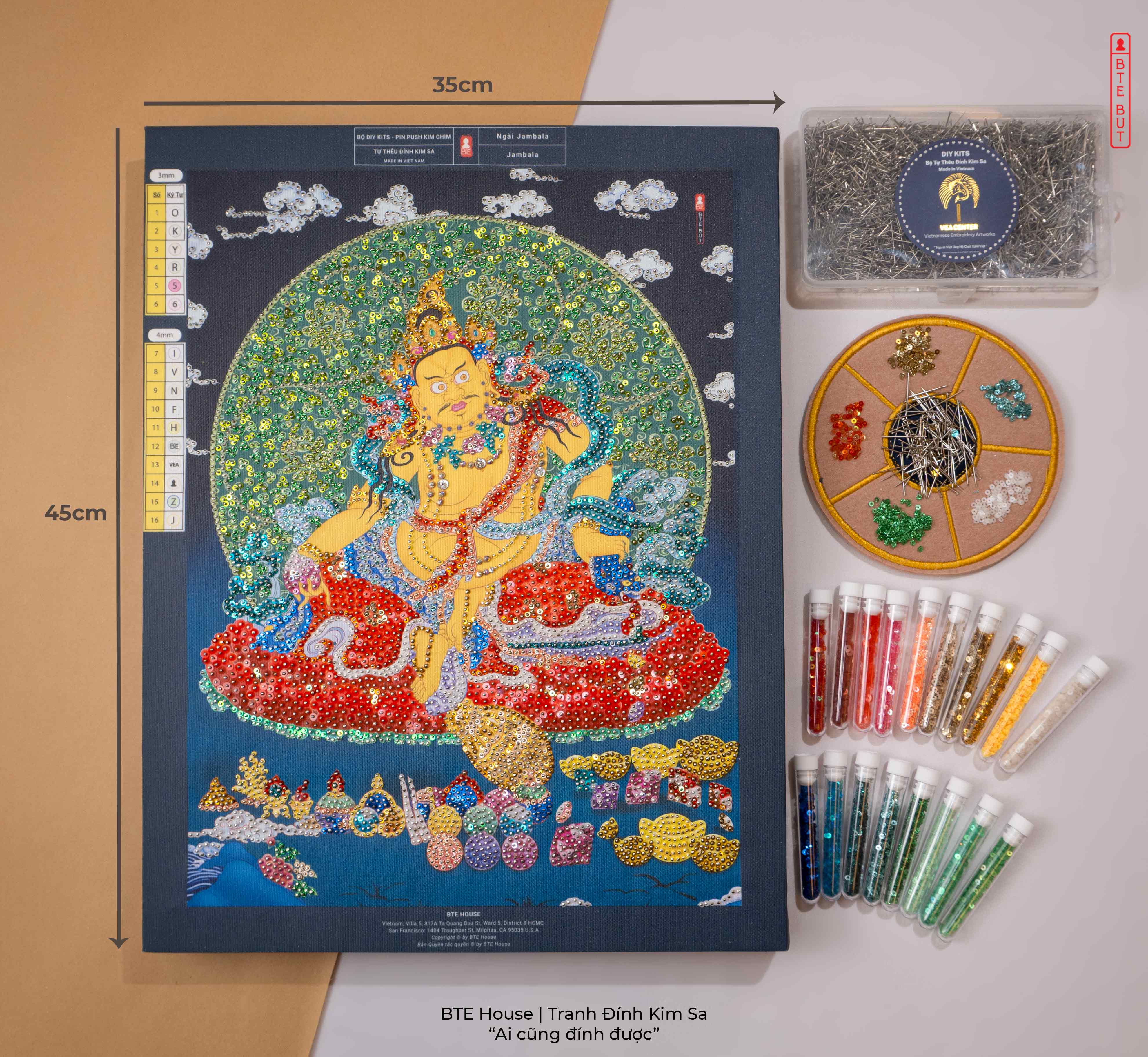 BTE Bộ Tự Đính - Ngài Dzambhala - Tranh Đính Kim Sa - MT005