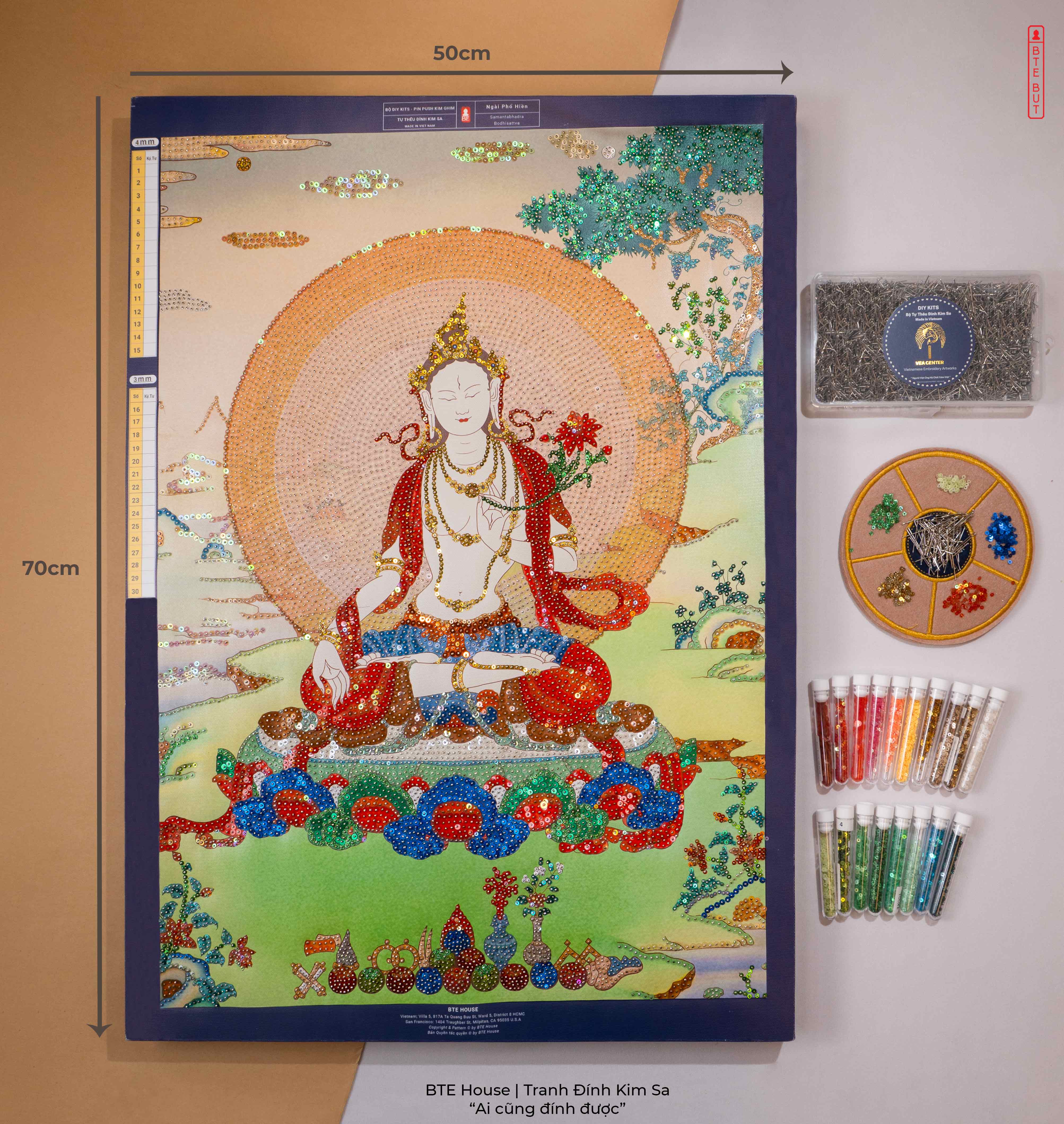 BTE Bộ Tự Đính - Ngài Tara Trắng - Tranh Đính Kim Sa - MT004